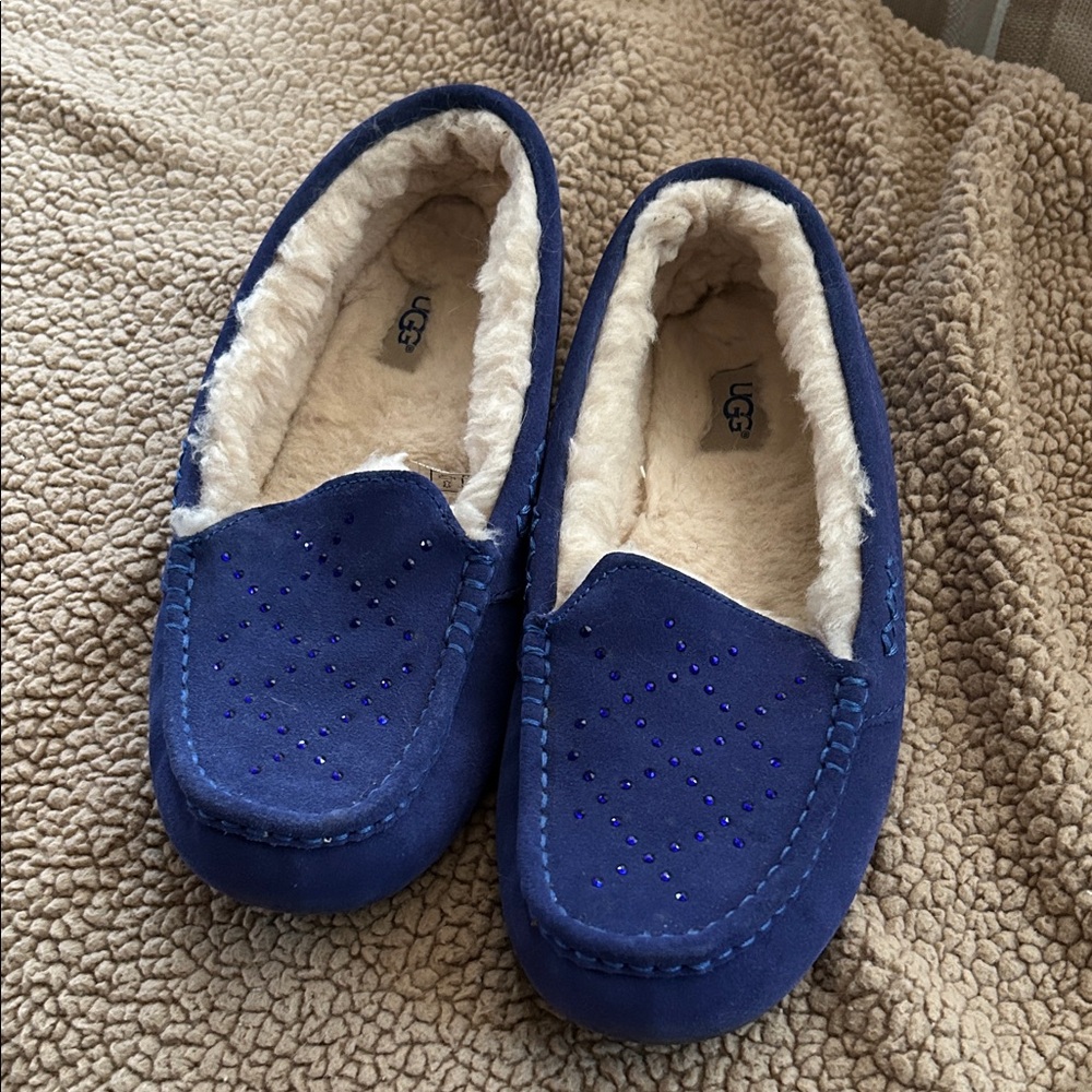 UGG Navy Suede Moccasin Slippers